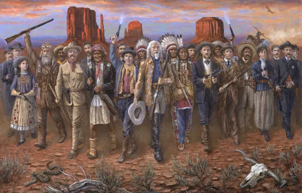 Picture weapons, people, desert, Americans, The Indians, Wild West