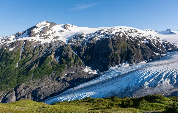 Ice, Alaska, landscape, nature, mountains, snow, sunlight, Glacier