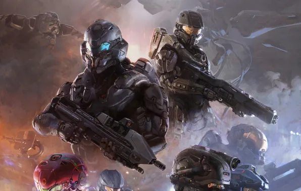 Picture weapons, ship, Microsoft, team, helmet, armor, Locke, The Master Chief