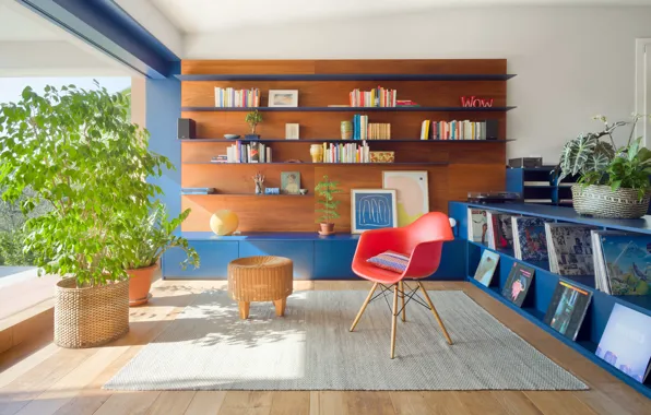 Interior, chair, library, records, mid-century modern, by Deferrari+Modesti, Casa LG