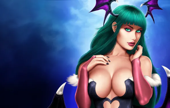 Chest, girl, vampire, morrigan, capcom, darkstalkers, Morrigan Aensland