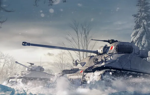Picture The sky, Winter, Trees, Snow, Iron, Tank, Tanks, WoT