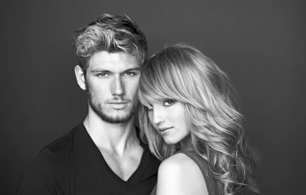 Actress, actor, black and white, celebrity, Dianna Agron, Alex Pettyfer