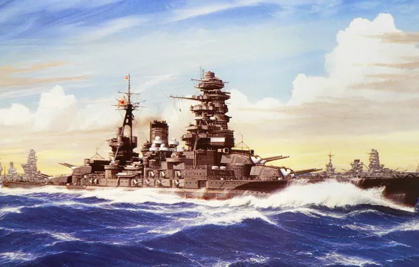Ship, art, Navy, military, battleship, Japanese, battleship, WW2