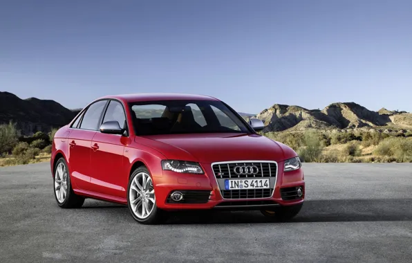 Picture Audi, Red, Audi, Machine, Grille, The hood, Day, Sedan
