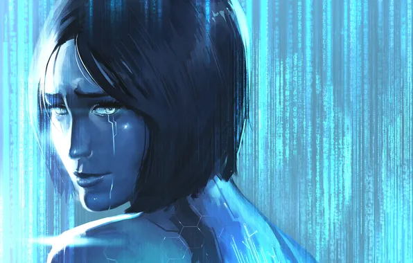Look, girl, tears, art, Halo, Cortana