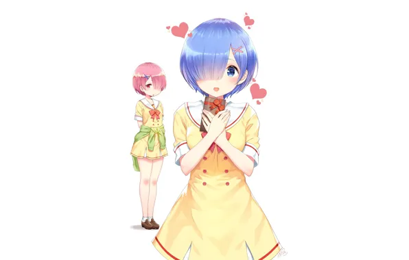 Girls, White background, REM, RAM, Re: Zero Kara Hajime Chip Isek Or Seikatsu