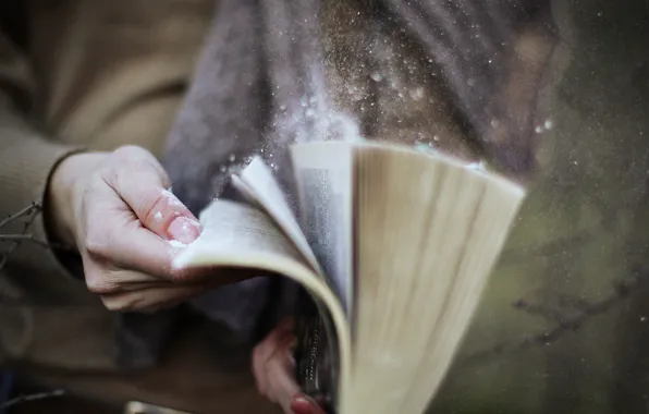 Dust, hands, book