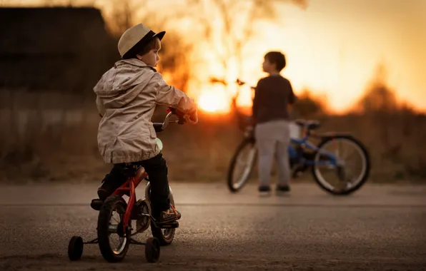 Picture bike, children, boy, The boys and their bikes