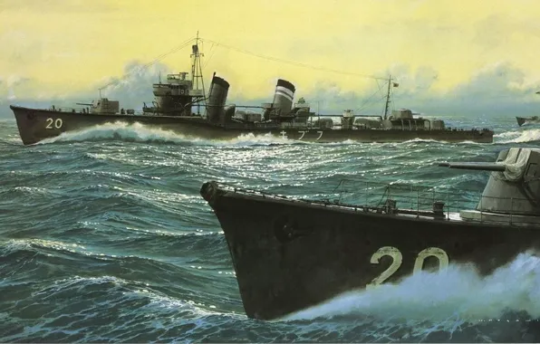 Ship, art, Navy, military, Japanese, destroyer, WW2, IJN