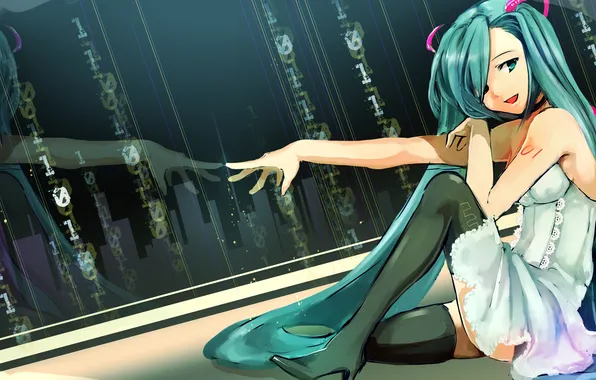 Picture girl, art, figures, vocaloid, hatsune miku, Vocaloid, aquasnow