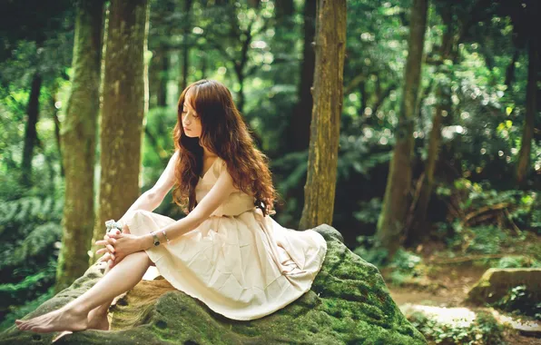 Forest, girl, mood, Asian