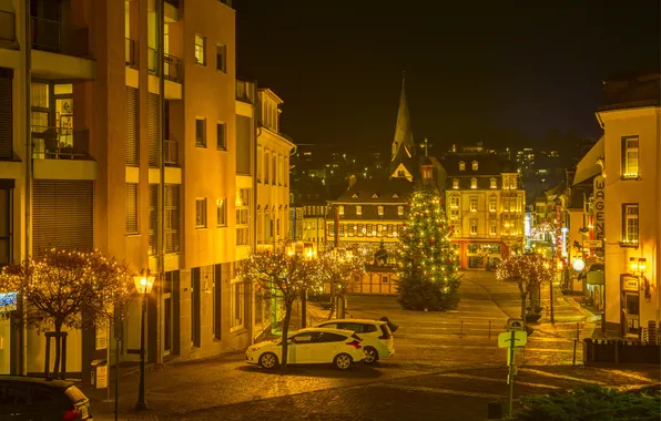 Night, the city, photo, holiday, street, tree, home, Germany