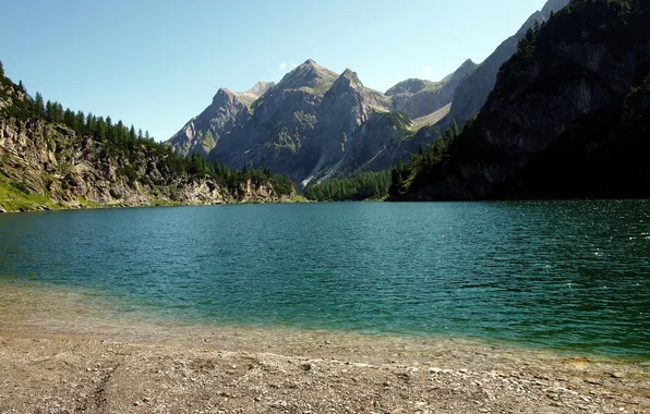 Forest, the sky, landscape, mountains, nature, lake, coast, Alps