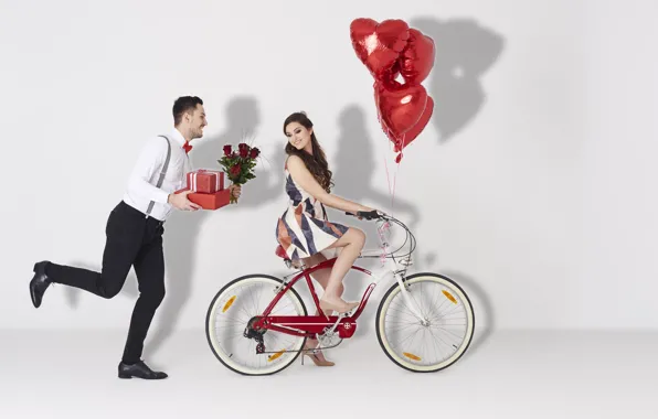 Girl, Heart, Roses, Two, Bike, Brown hair, Male, Valentine's Day