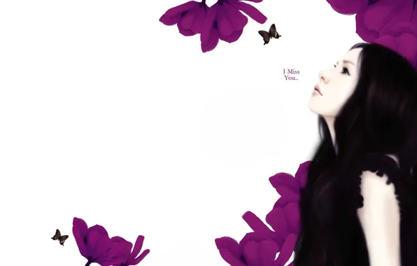 Girl, flowers, the inscription, long-haired, Enakei, I miss you, i miss you