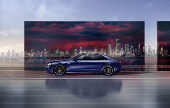 Picture Mercedes-Benz, Blue, Side, 2023, Full-sized luxury sedan, Mercedes-AMG S-Class, Full-size luxury sedan