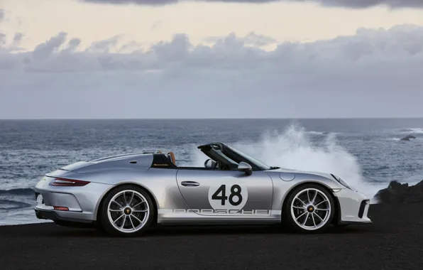 Sea, 911, Porsche, profile, Speedster, 991, 2019, gray-silver