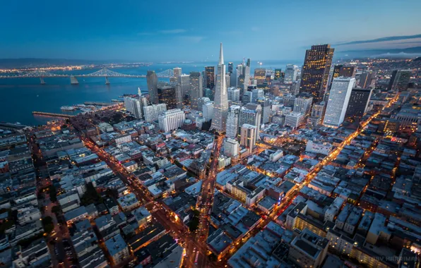 Height, skyscrapers, CA, panorama, USA, megapolis, California, San Francisco
