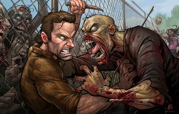 Picture zombie, art, Patrick Brown, The Walking Dead, PatrickBrown, Andrew Lincoln, rick grimes, michonne