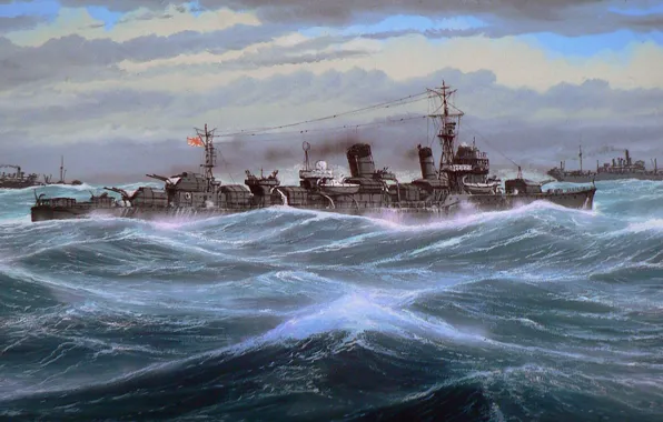 Transport, ship, art, Navy, military, the convoy, Japanese, destroyer