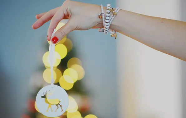 Picture girl, hand, deer, lights, bracelet, manicure