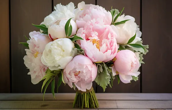 Flowers, bouquet, pink, peonies, lush, Terry, AI art, neural network