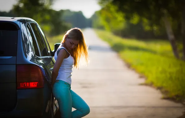 Picture road, auto, girl, on the road