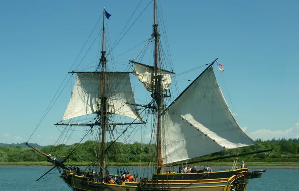 The sky, shore, ship, sailing