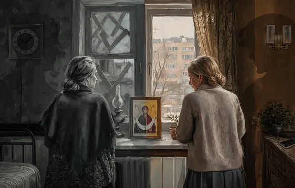 Girls, Window, USSR, Russia, Art, The great Patriotic war, Icon, 2025