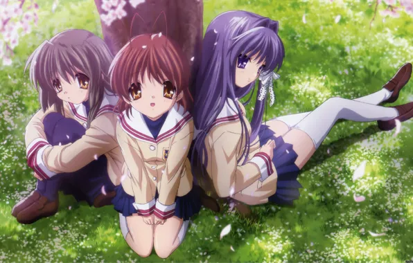 Anime, clannad, girls, tree