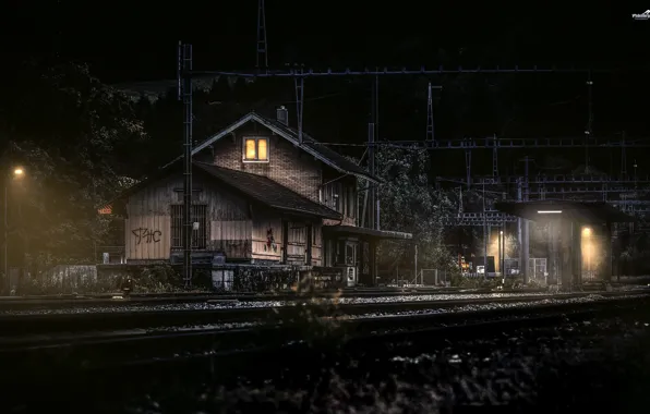 Picture station, railroad, Switzerland, Canton of Berne, Gwatt