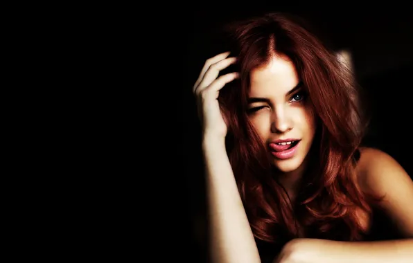 Black background, red hair, cutie, beautiful girl, charm, super model, celebrity, Barbara Palvin