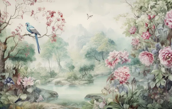 Bird, garden, AI art, neural network