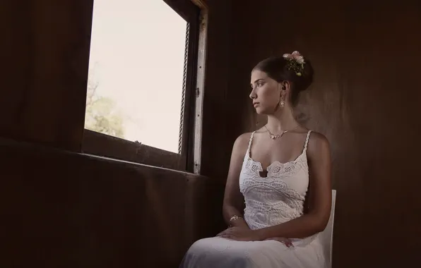 Picture sadness, reverie, window, the bride