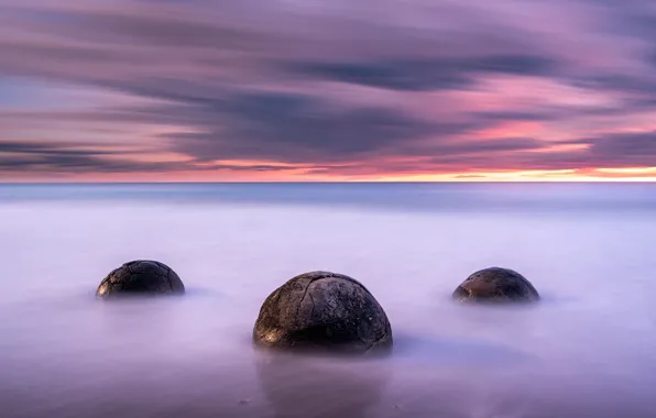 Sea, sunset, nature, stones