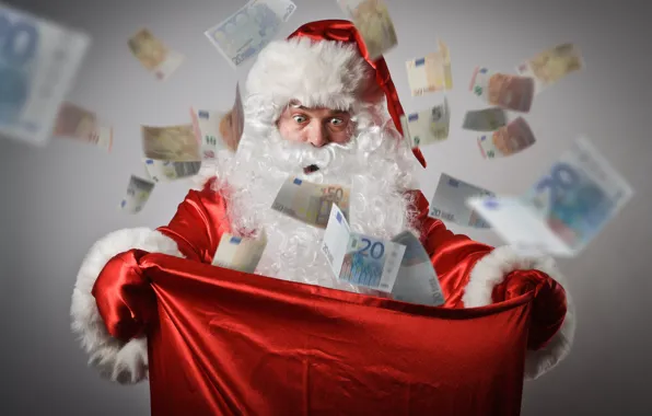 Christmas, New year, Money, New Year, Merry Christmas, Santa Claus, Euro, Bag