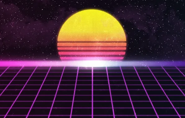 The sun, Music, Stars, Neon, Space, Star, Background, Retro
