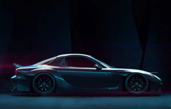 Auto, Machine, Mazda, RX-7, Rendering, Mazda rx7, Mazda RX-7, Side view