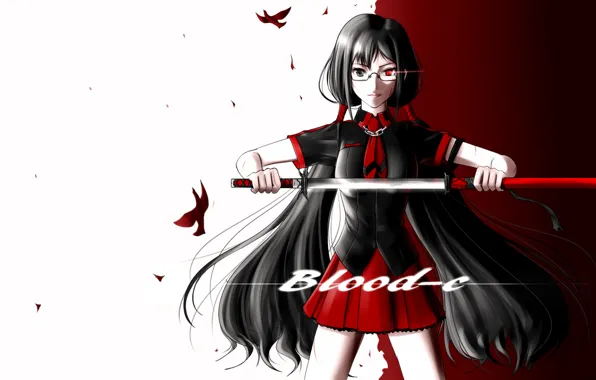 Blood, katana, red eyes, sheath, Blood-C, Kisaragi I