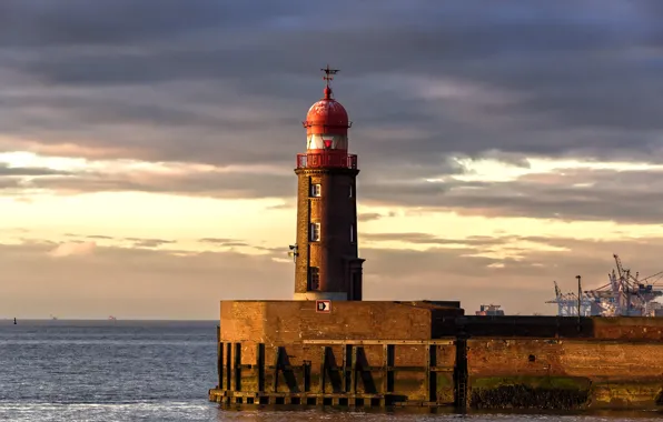 Sea, the sky, lighthouse, horizon, port, Germany, Bremerhaven, Geestemole Nord