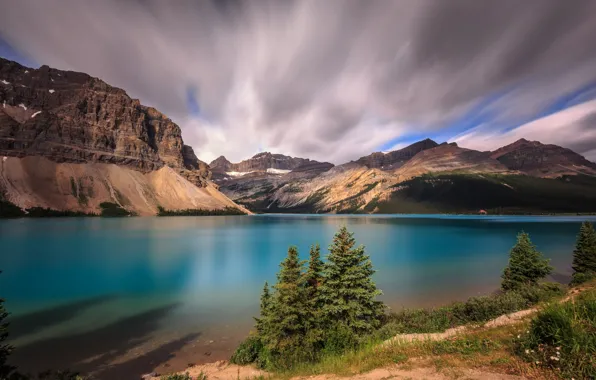 Clouds, mountains, lake, rocks, Canada, Albert, Alberta, Banff