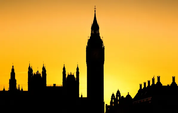 The sky, landscape, sunset, England, tower, London, silhouette