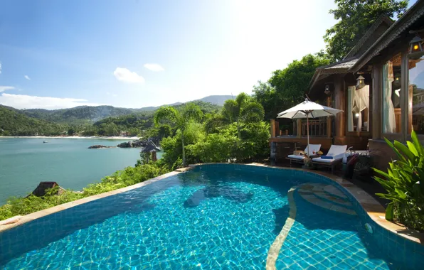 Picture pool, ocean, villa, luxury, palms