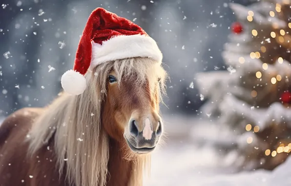 Winter, look, snow, nature, lights, horse, horse, Christmas