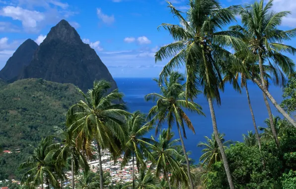 Picture Caribbean, West Indies, St-Lucia, Soufriere, mountain Piton, Soufriere and the Pitons