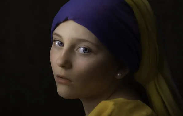 Portrait, Eddie Leach, tribute girl with a pearl earring