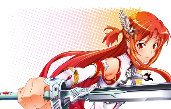 Picture girl, sword, red, sword art online, asuna, yuuki, / fairy party /