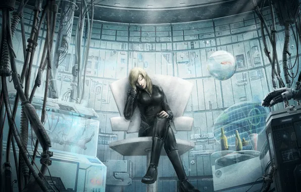 Woman, aquarium, wire, doc