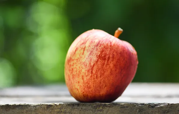 Red, Apple, food, fruit, Board, green background, bokeh, one